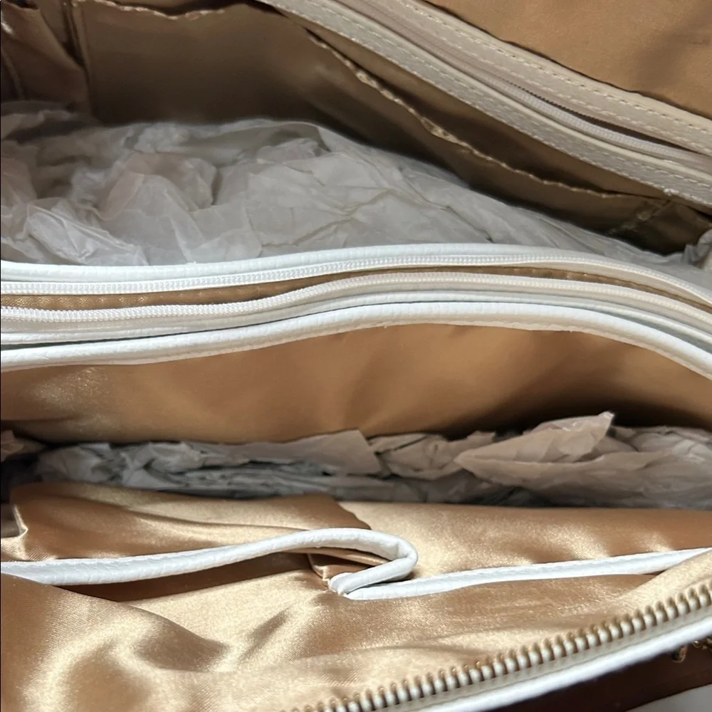 Joy & Iman White and Tan Satchel with Gold Chain